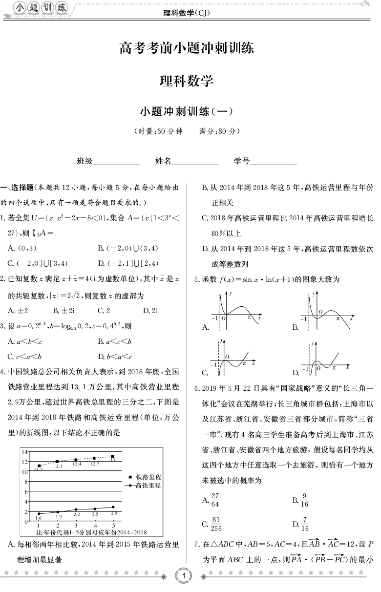 [理數(shù)]師大附中、長(zhǎng)沙一中2020高考考前小題訓(xùn)練