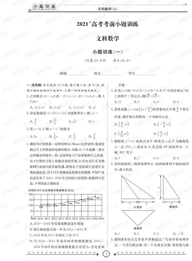 [文數(shù)]長郡中學(xué)2021高考考前小題沖刺訓(xùn)練（老高考）